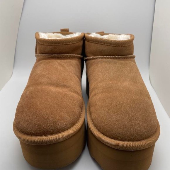 CUSHIONAIRE Women's COZY Genuine Suede pull on platform boot CHESTNUT 8.5 - Picture 3 of 6